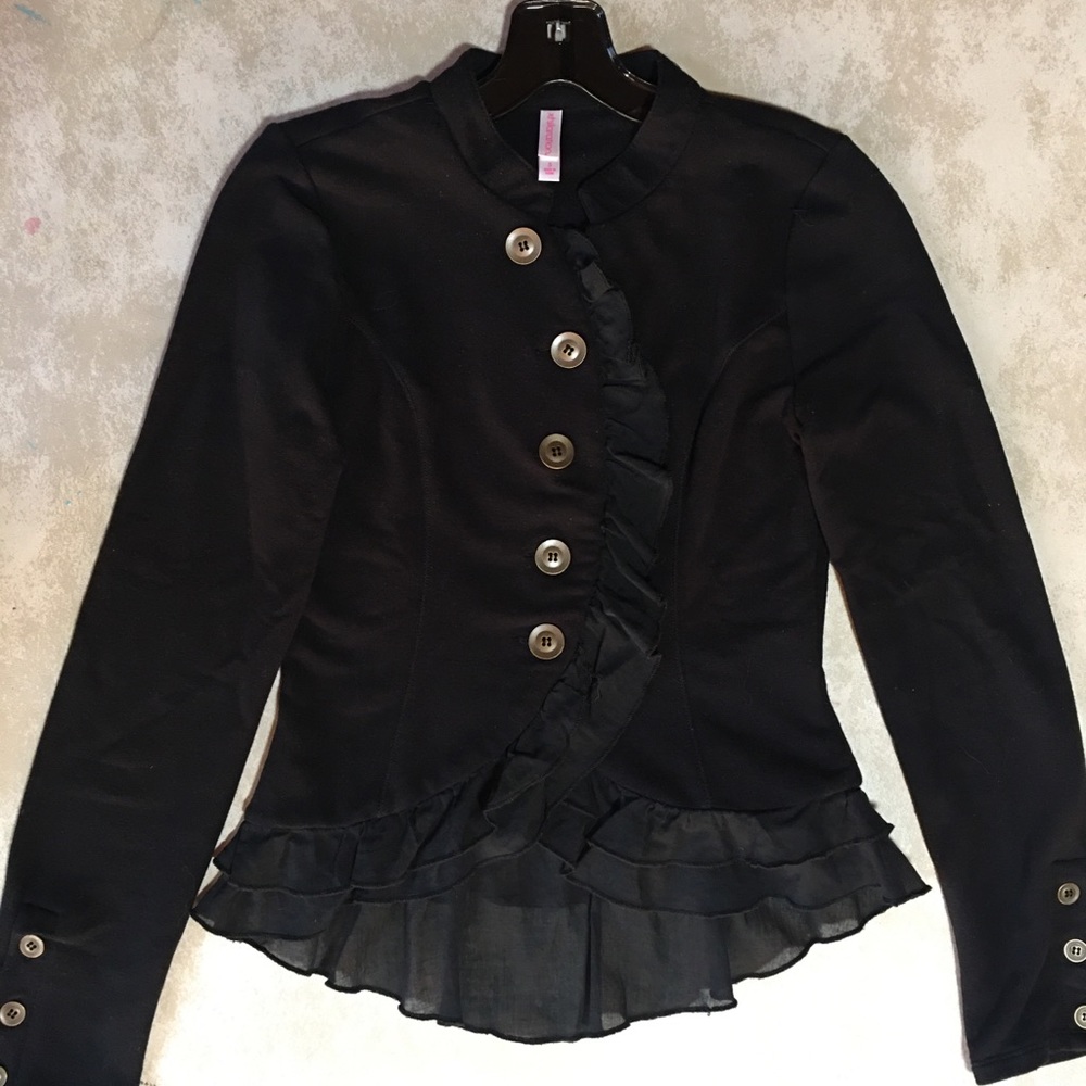 Black Ruffle Front Jacket